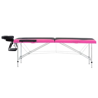 Massagetafel inklapbaar 2 zones aluminium zwart en roze