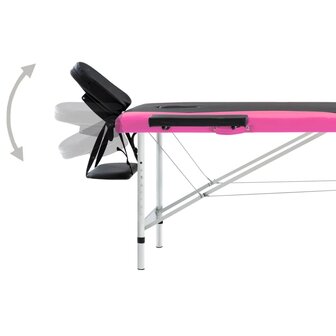 Massagetafel inklapbaar 2 zones aluminium zwart en roze