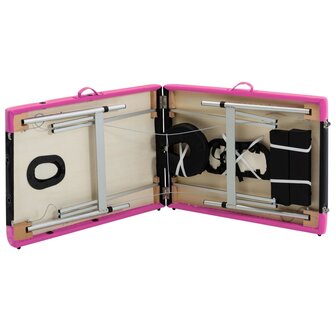 Massagetafel inklapbaar 2 zones aluminium zwart en roze
