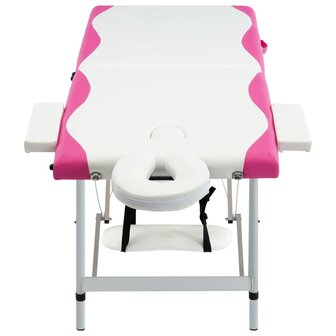 Massagetafel inklapbaar 2 zones aluminium wit en roze