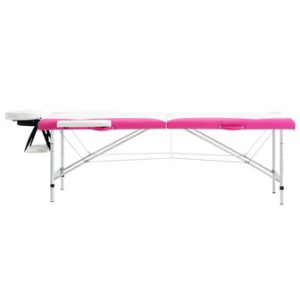 Massagetafel inklapbaar 2 zones aluminium wit en roze