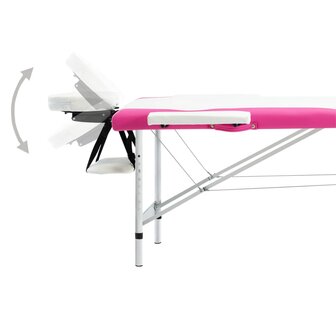 Massagetafel inklapbaar 2 zones aluminium wit en roze
