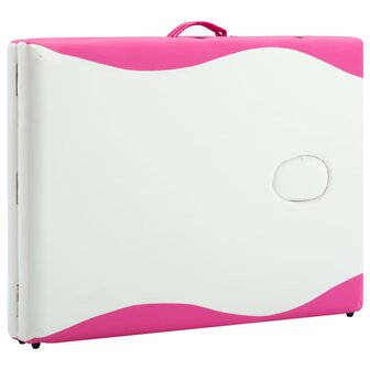 Massagetafel inklapbaar 2 zones aluminium wit en roze