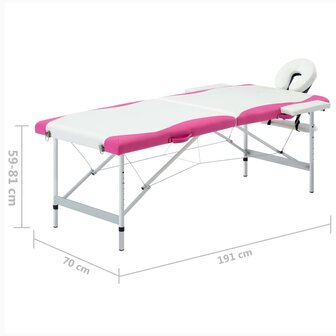 Massagetafel inklapbaar 2 zones aluminium wit en roze