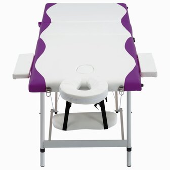 Massagetafel inklapbaar 3 zones aluminium wit en paars