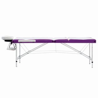 Massagetafel inklapbaar 3 zones aluminium wit en paars