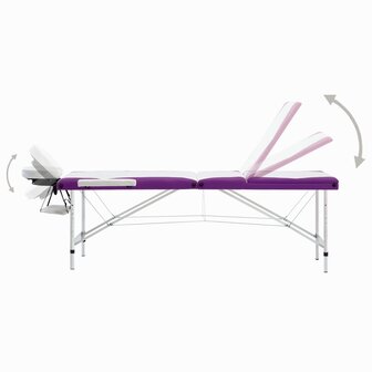 Massagetafel inklapbaar 3 zones aluminium wit en paars