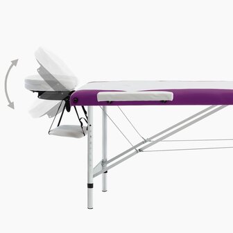 Massagetafel inklapbaar 3 zones aluminium wit en paars
