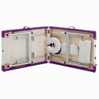 Massagetafel inklapbaar 3 zones aluminium wit en paars