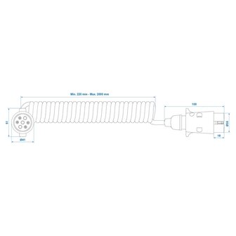 Spiraalkabel met 2x7-pins stekker 3 m