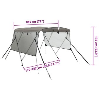 Biminitop 3 bogen met mesh zijwanden 183x(170-182)x137 cm