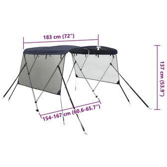 Biminitop 3 bogen met mesh zijwanden 183x(154-167)x137 cm