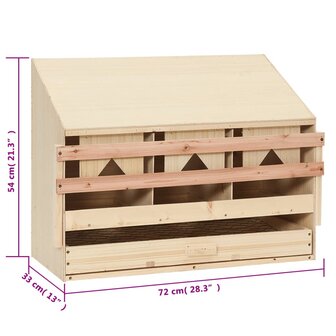 Kippenlegkast 3 compartimenten 72x33x54 cm massief grenenhout