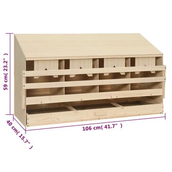 Kippenlegkast 4 compartimenten 106x40x59 cm massief grenenhout