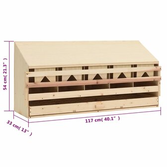 Kippenlegkast 5 compartimenten 117x33x54 cm massief grenenhout