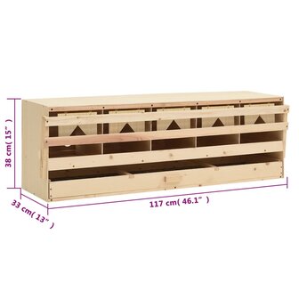 Kippenlegkast 5 compartimenten 117x33x38 cm massief grenenhout