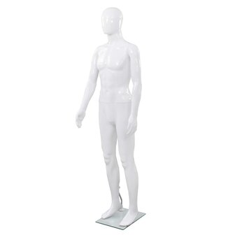 Etalagepop mannelijk met glazen voet 175 cm glanzend wit