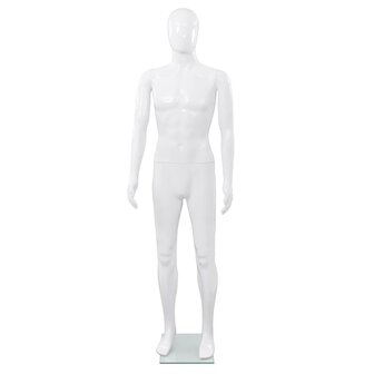 Etalagepop mannelijk met glazen voet 175 cm glanzend wit