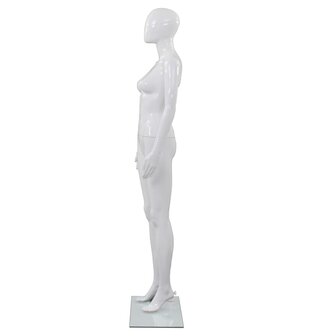 Etalagepop vrouwelijk met glazen voet 175 cm glanzend wit