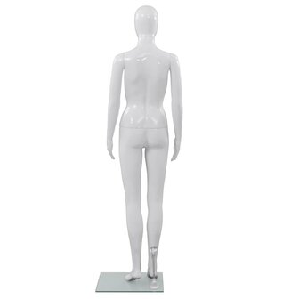 Etalagepop vrouwelijk met glazen voet 175 cm glanzend wit