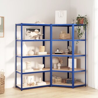 Opbergrek 5-laags 2 st staal &amp; bewerkt hout blauw