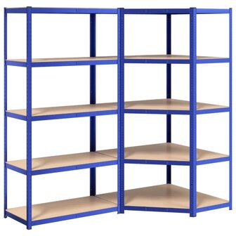 Opbergrek 5-laags 2 st staal &amp; bewerkt hout blauw