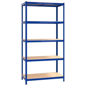 Opbergrek 5-laags 2 st staal &amp; bewerkt hout blauw