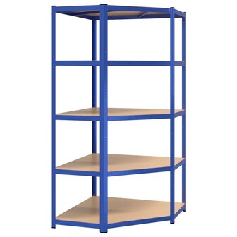 Opbergrek 5-laags 2 st staal &amp; bewerkt hout blauw