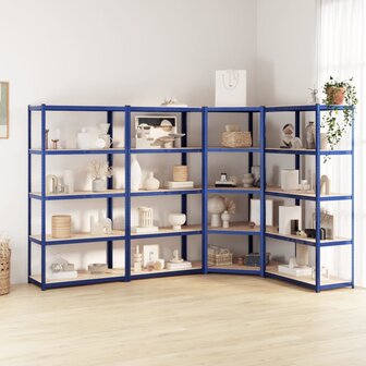 Opbergrek 5-laags 4 st staal &amp; bewerkt hout blauw