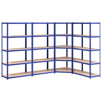 Opbergrek 5-laags 4 st staal &amp; bewerkt hout blauw