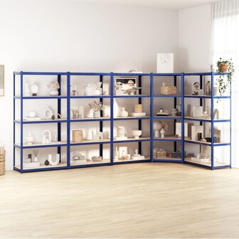 Opbergrek 5-laags 5 st staal &amp; bewerkt hout blauw