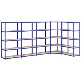 Opbergrek 5-laags 5 st staal &amp; bewerkt hout blauw