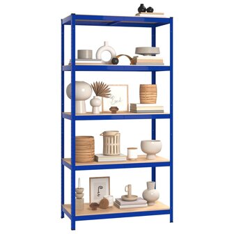Opbergrek 5-laags 5 st staal &amp; bewerkt hout blauw