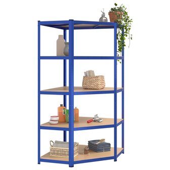 Opbergrek 5-laags 5 st staal &amp; bewerkt hout blauw