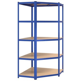 Opbergrek 5-laags 5 st staal &amp; bewerkt hout blauw