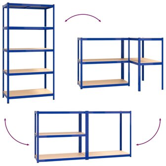 Opbergrek 5-laags 5 st staal &amp; bewerkt hout blauw