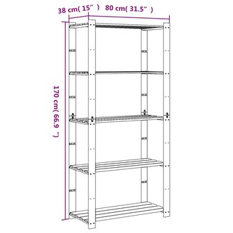 Opbergrek 5-laags 80x38x170 cm massief grenenhout grijs