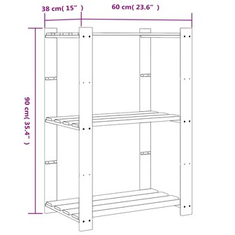Opbergrek 3-laags 60x38x90 cm massief grenenhout grijs