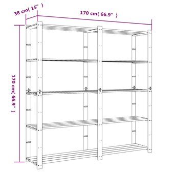 Opbergrek 5-laags 170x38x170 cm massief grenenhout zwart