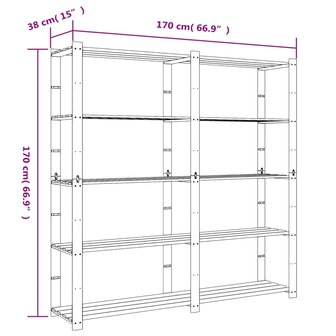 Opbergrek 5-laags 170x38x170 cm massief grenenhout bruin