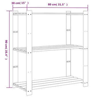Opbergrek 3-laags 80x38x90 cm massief grenenhout zwart