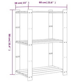 Opbergrek 3-laags 60x38x90 cm massief grenenhout zwart