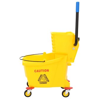 Dweilemmer met wringer en wielen 36 L polypropeen geel