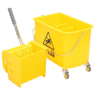 Dweilemmer met wringer en wielen 20 L polypropeen geel
