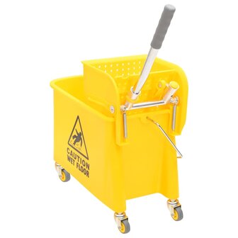 Dweilemmer met wringer en wielen 20 L polypropeen geel