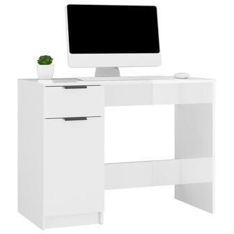 Bureau 100x50x75 cm bewerkt hout hoogglans wit