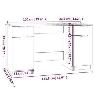 Bureau met bijzetkast bewerkt hout sonoma eikenkleurig