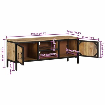 Tv-meubel 110x30x40 cm massief ruw mangohout