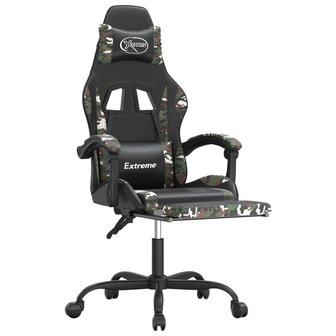Gamestoel met voetensteun kunstleer zwart en camouflage