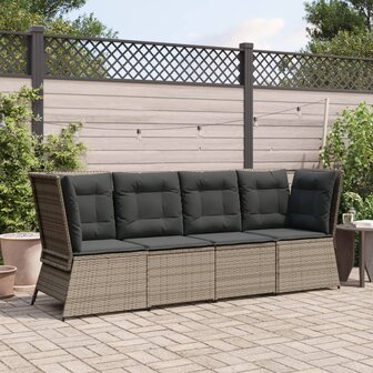 Tuinhoekbank met kussens poly rattan grijs